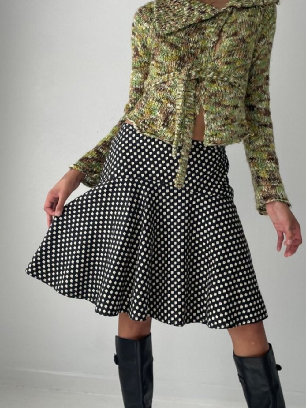 Vintage Marc Jacobs Black Ditsy Floral Print High-Low Tiered Skirt Size 8
